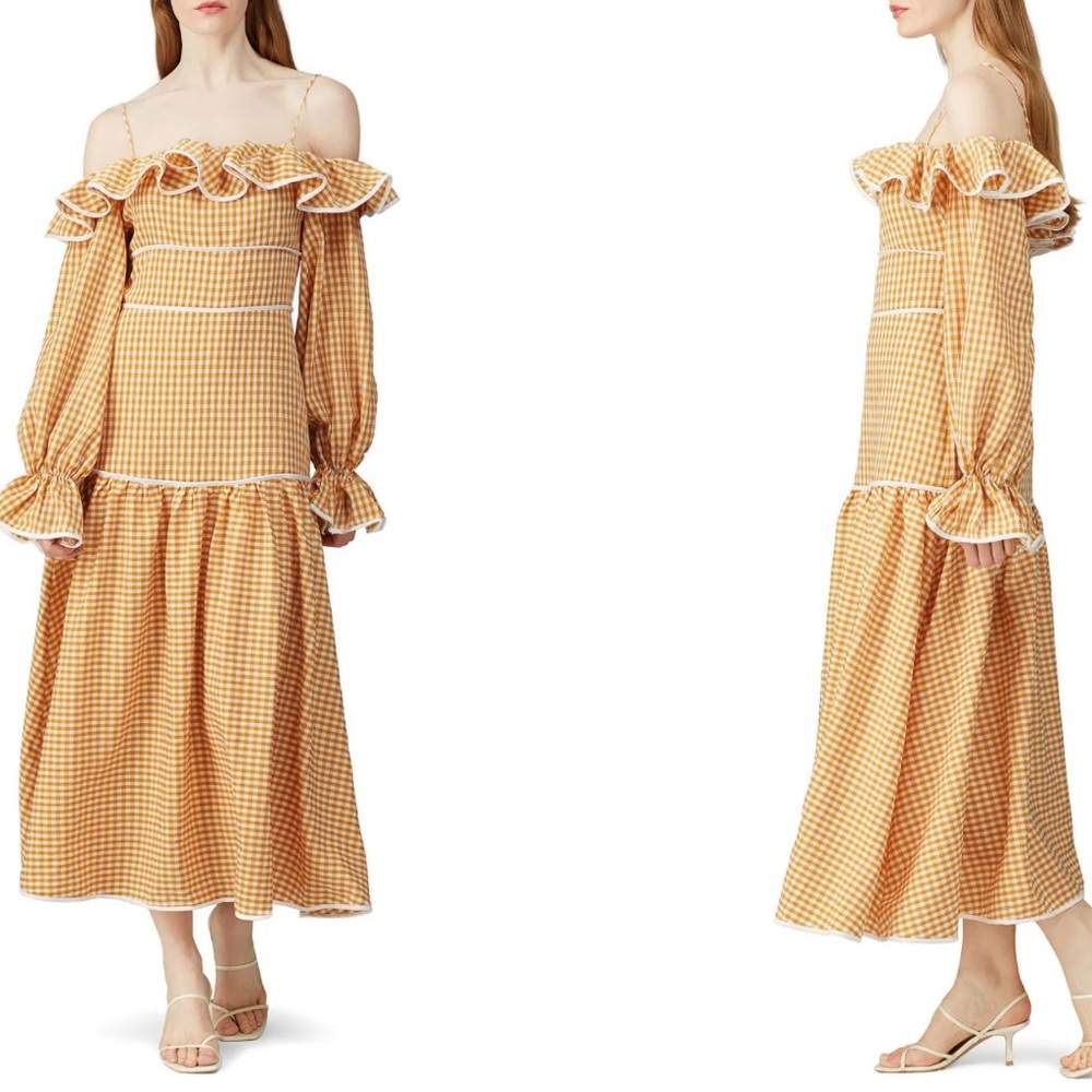 Free People/Keepsake the Label Marigold Gingham Off-the-Shoulder Maxi Dress - Picture 6 of 7